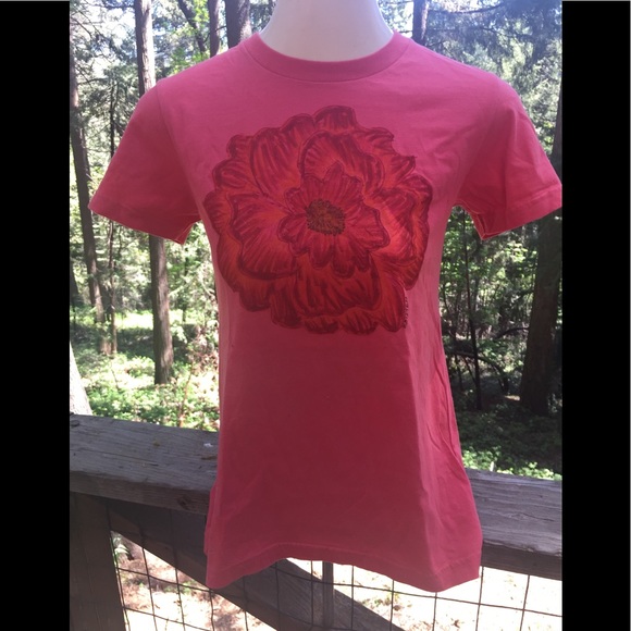 Hand Crafted Tops - Kreativekristen hand painted cotton orange rose print top crew neck